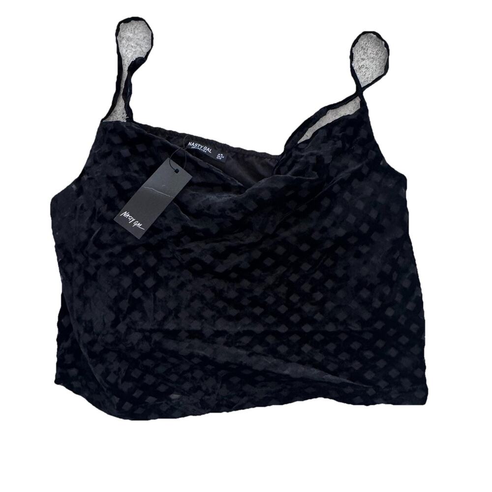 New Nasty Gal Collection Black Grid Devore Cowl Cami Top Blouse Womens 16 NWT